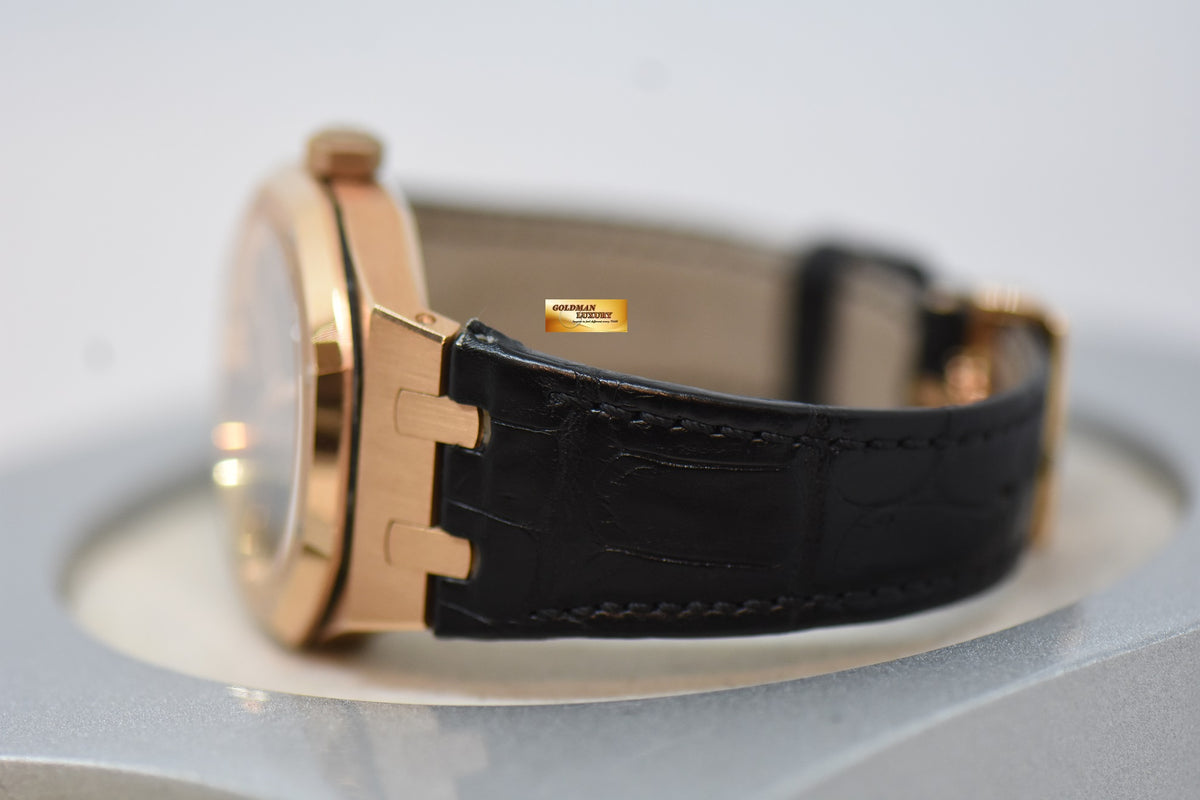 [SOLD] AUDEMARS PIGUET ROYAL OAK 37mm ROSE GOLD IN LEATHER STRAP BLACK DIAL AUTOMATIC 15450OR (MINT)