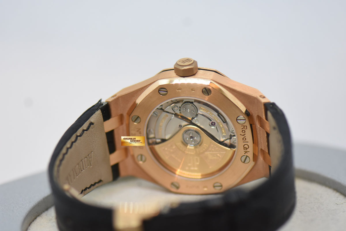 [SOLD] AUDEMARS PIGUET ROYAL OAK 37mm ROSE GOLD IN LEATHER STRAP BLACK DIAL AUTOMATIC 15450OR (MINT)
