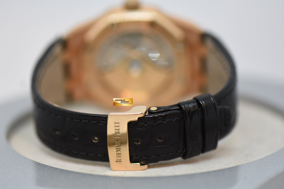 [SOLD] AUDEMARS PIGUET ROYAL OAK 37mm ROSE GOLD IN LEATHER STRAP BLACK DIAL AUTOMATIC 15450OR (MINT)