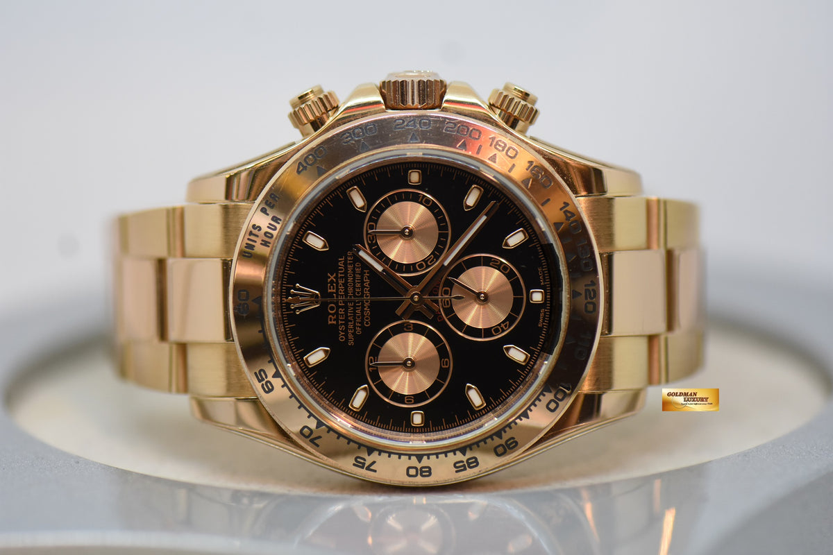[SOLD] ROLEX OYSTER PERPETUAL DAYTONA CHRONOGRAPH 40mm EVEROSE GOLD IN OYSTER BRACELET BLACK DIAL 116505 (MINT) (RX-8 STICKERS ON)