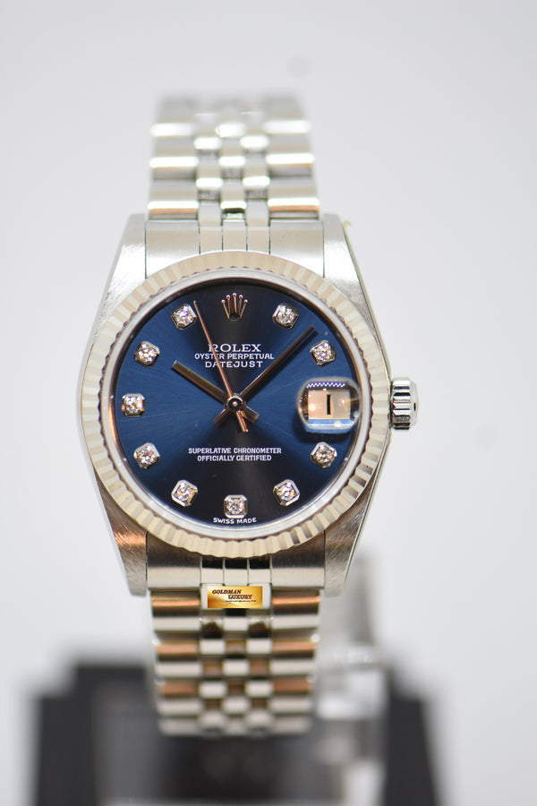 [SOLD] ROLEX OYSTER PERPETUAL DATEJUST 31mm STEEL IN JUBILEE BRACELET BLUE DIAMOND DIAL AUTOMATIC 78274 (MINT)