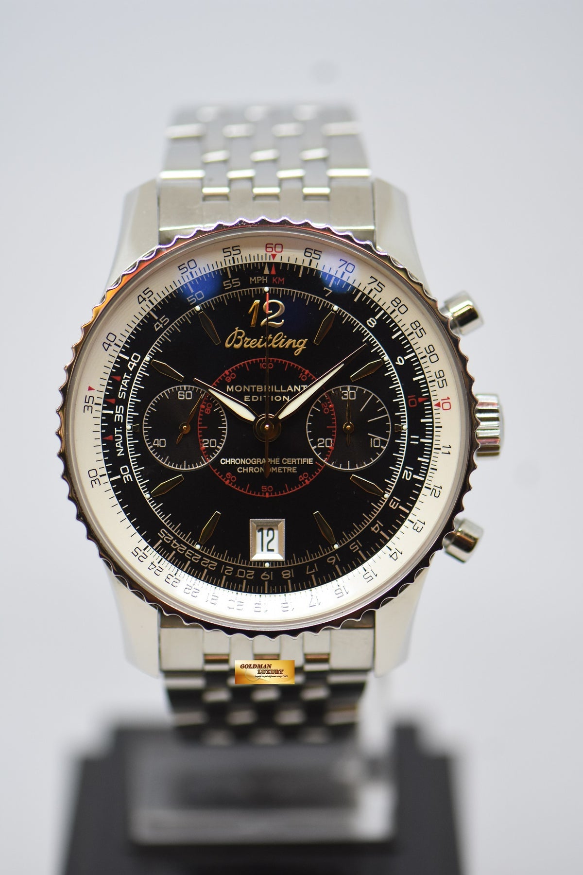 [SOLD] BREITLING NAVITIMER MONTBRILLANT EDITION CHRONOGRAPH 43mm STEEL IN BRACELET BLACK DIAL MANUAL WINDING A43880 (MINT)