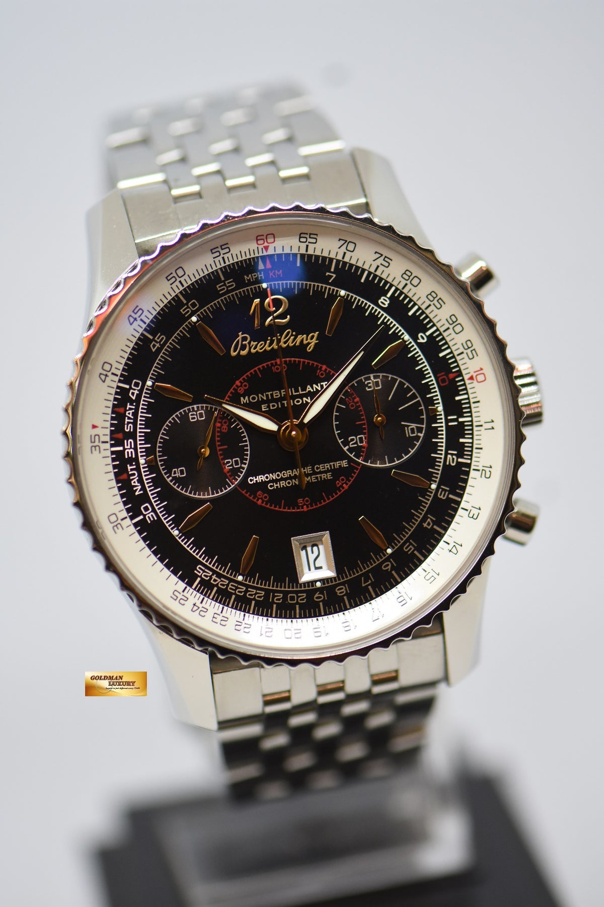 [SOLD] BREITLING NAVITIMER MONTBRILLANT EDITION CHRONOGRAPH 43mm STEEL IN BRACELET BLACK DIAL MANUAL WINDING A43880 (MINT)