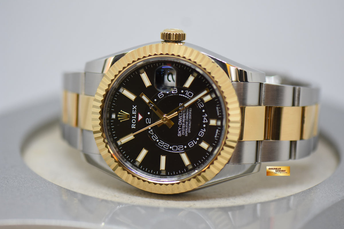 [SOLD] ROLEX OYSTER PERPETUAL SKY-DWELLER 42mm ANNUAL CALENDAR GMT GOLD / STEEL BLACK DIAL 326933 (MINT)