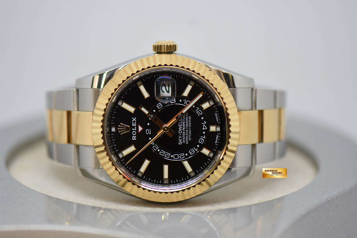 [SOLD] ROLEX OYSTER PERPETUAL SKY-DWELLER 42mm ANNUAL CALENDAR GMT GOLD / STEEL BLACK DIAL 326933 (MINT)