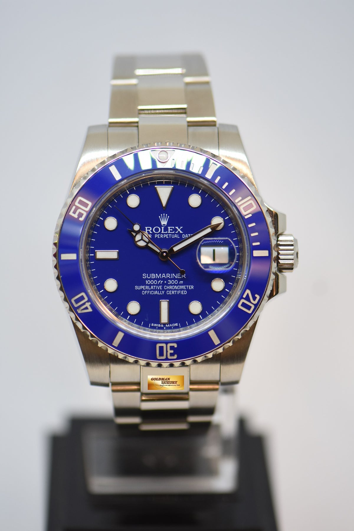 [SOLD] ROLEX OYSTER SUBMARINER 40mm WHITE GOLD IN OYSTER BRACELET BLUE DIAL BLUE CERAMIC BEZEL 116619LB (UNPOLISHED) (MINT)