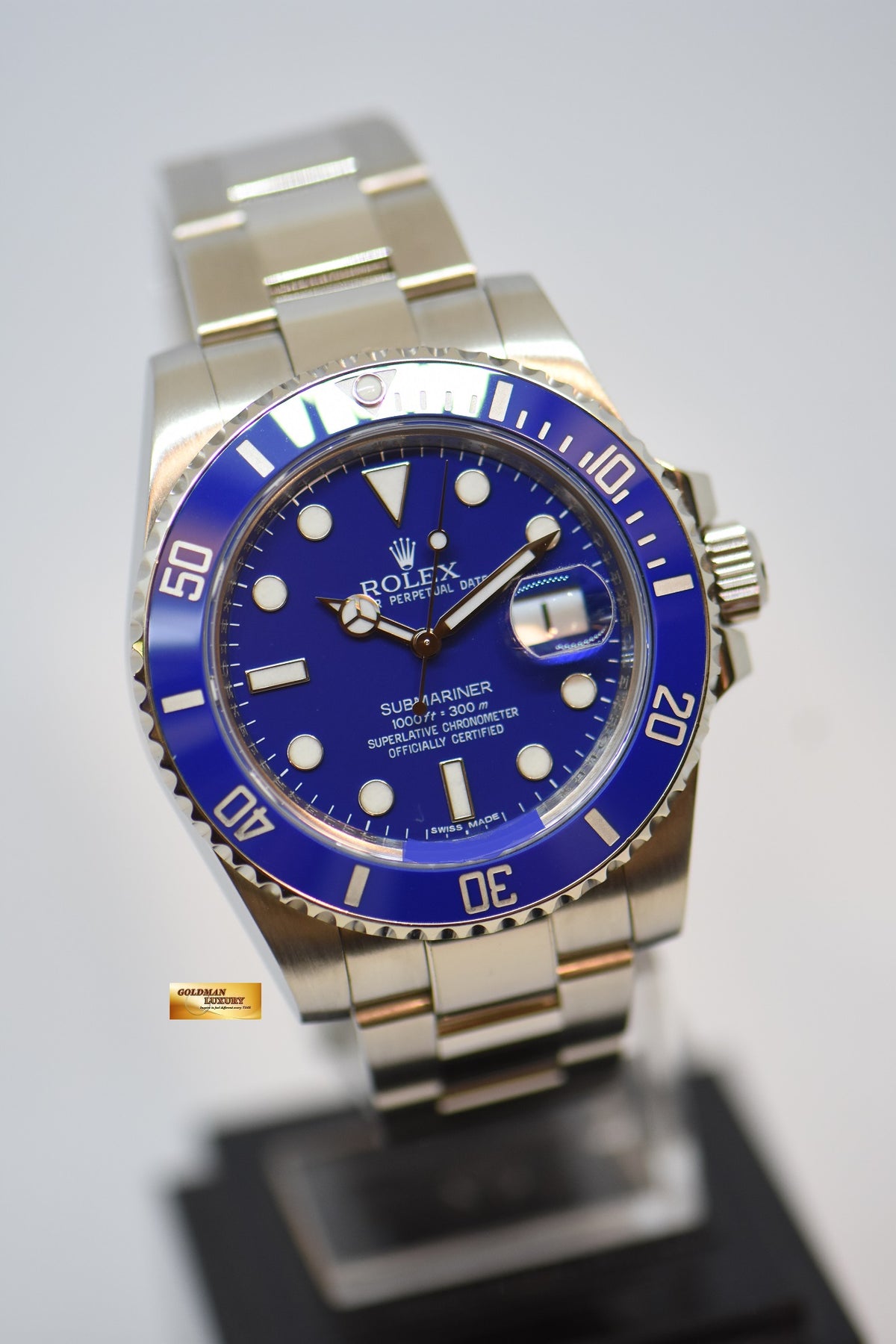 [SOLD] ROLEX OYSTER SUBMARINER 40mm WHITE GOLD IN OYSTER BRACELET BLUE DIAL BLUE CERAMIC BEZEL 116619LB (UNPOLISHED) (MINT)