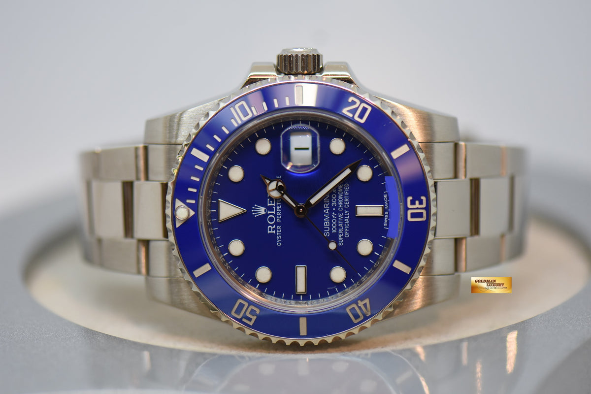 [SOLD] ROLEX OYSTER SUBMARINER 40mm WHITE GOLD IN OYSTER BRACELET BLUE DIAL BLUE CERAMIC BEZEL 116619LB (UNPOLISHED) (MINT)