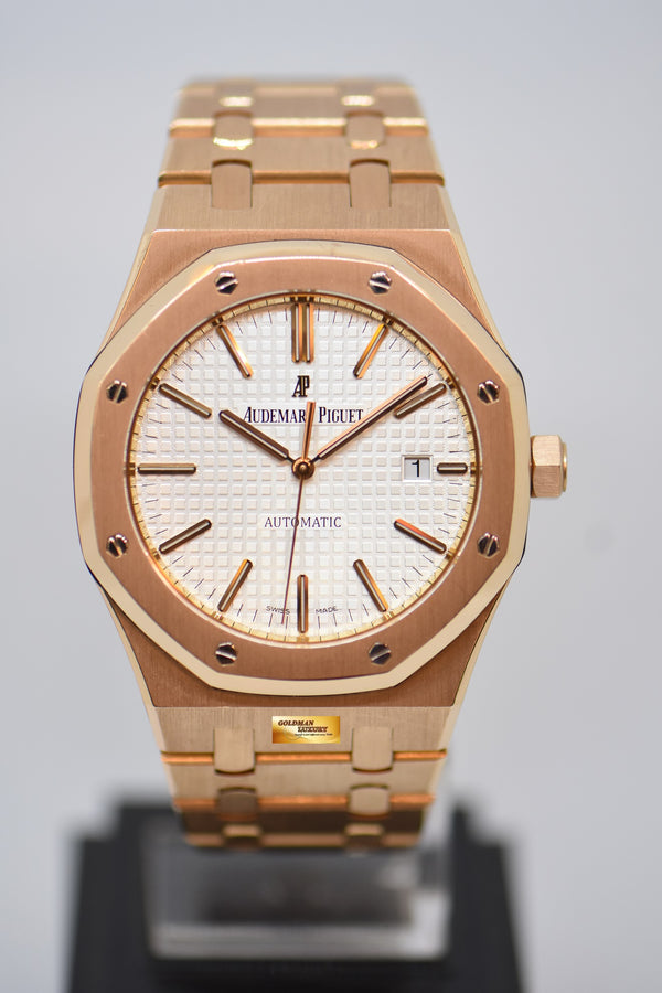 AUDEMARS PIGUET ROYAL OAK 41mm ROSE GOLD IN BRACELET WHITE DIAL AUTOMATIC 15400OR (MINT)