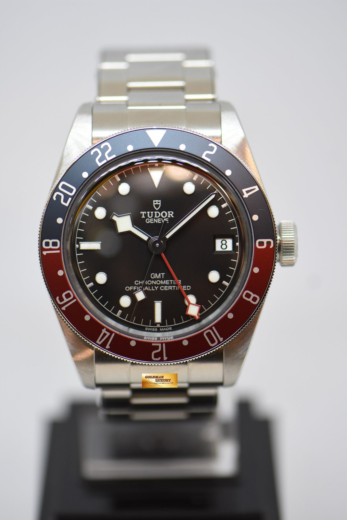 [SOLD] TUDOR BLACK BAY GMT PEPSI RED / BLUE 41mm BLACK DIAL STEEL IN RIVETED BRACELET 79830RB AUTOMATIC (LNIB)
