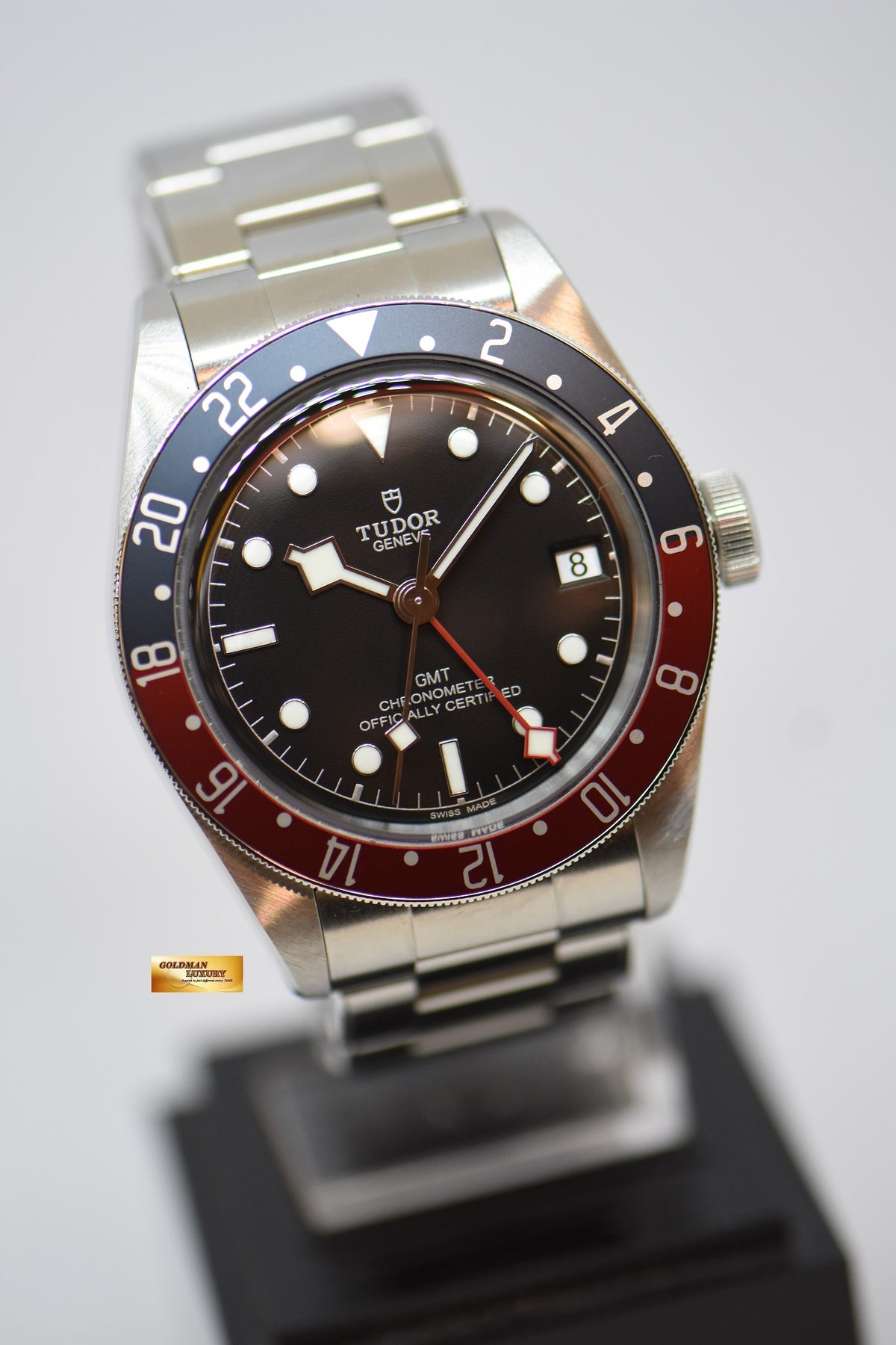 [SOLD] TUDOR BLACK BAY GMT PEPSI RED / BLUE 41mm BLACK DIAL STEEL IN RIVETED BRACELET 79830RB AUTOMATIC (LNIB)