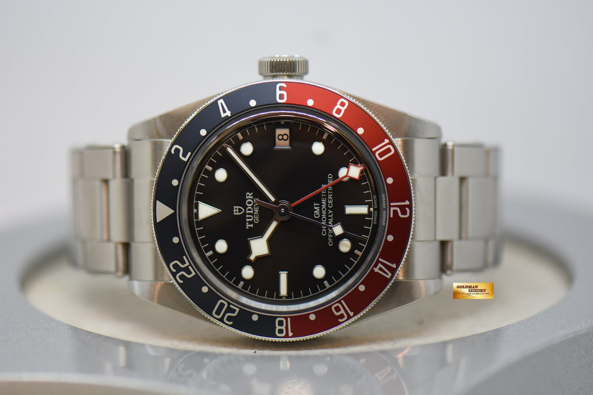 [SOLD] TUDOR BLACK BAY GMT PEPSI RED / BLUE 41mm BLACK DIAL STEEL IN RIVETED BRACELET 79830RB AUTOMATIC (LNIB)