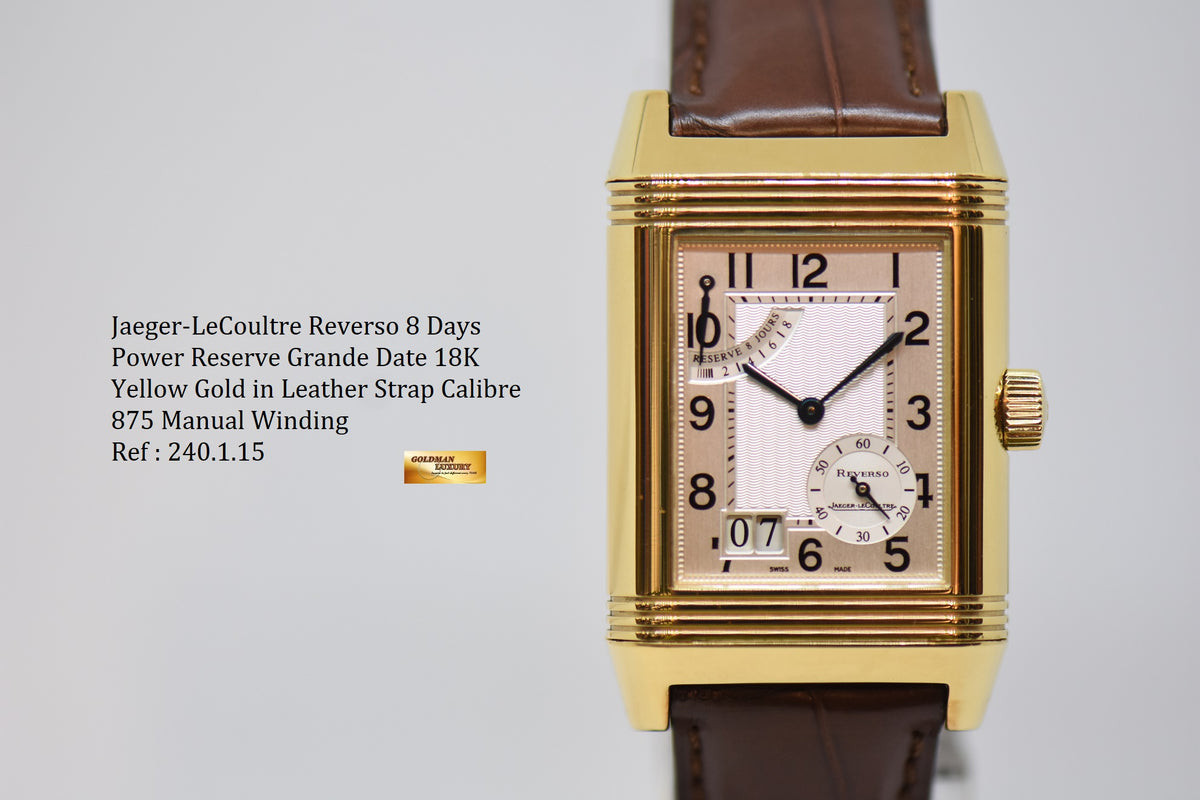 [SOLD] JLC REVERSO GRANDE DATE 8 DAYS POWER RESERVE 18K YELLOW GOLD MANUAL WINDING 240.1.15 (MINT)