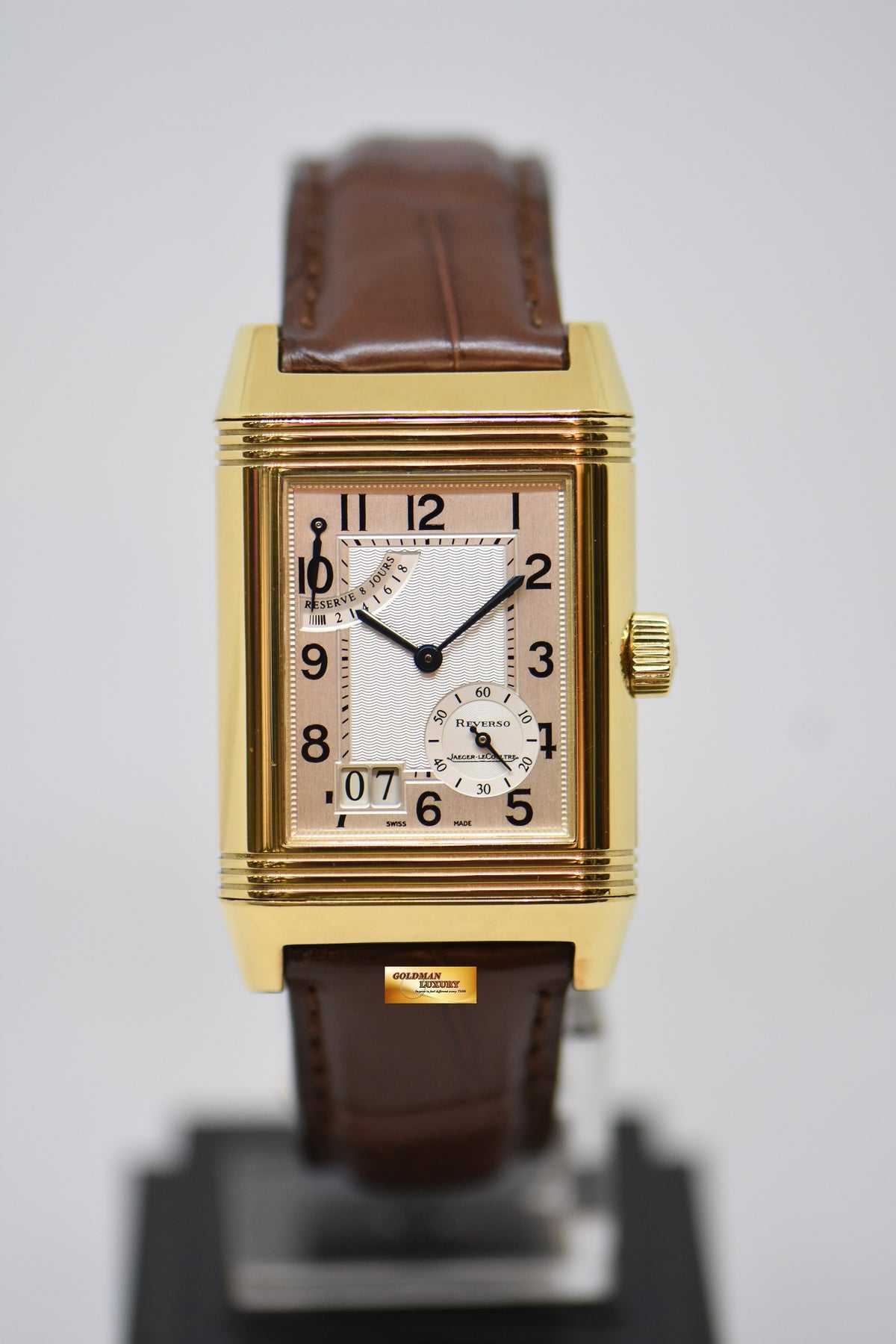 [SOLD] JLC REVERSO GRANDE DATE 8 DAYS POWER RESERVE 18K YELLOW GOLD MANUAL WINDING 240.1.15 (MINT)