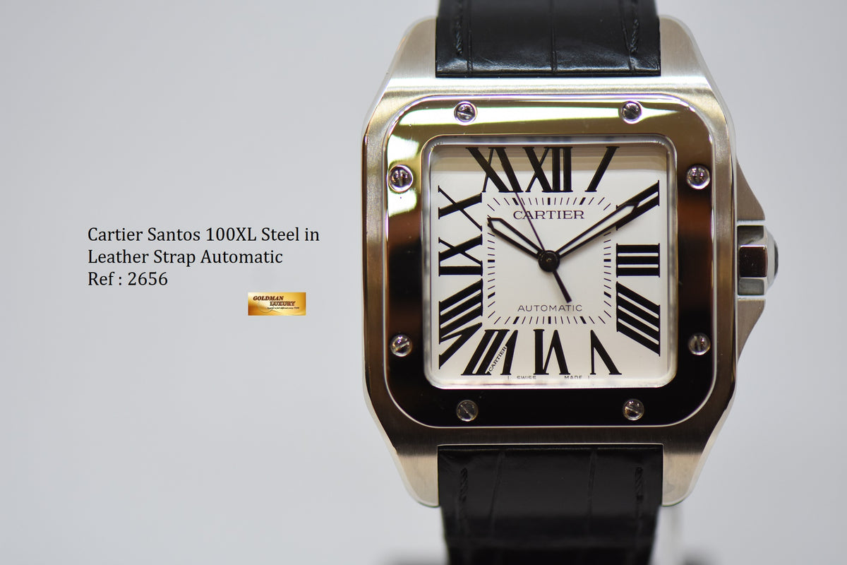 [SOLD] CARTIER SANTOS 100 XL STEEL IN LEATHER STRAP AUTOMATIC 2656 (MINT)