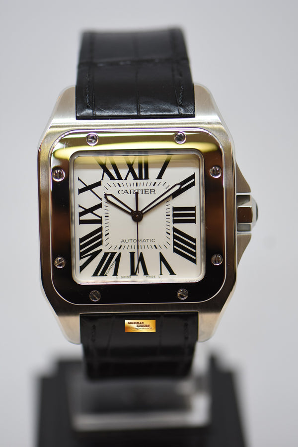 [SOLD] CARTIER SANTOS 100 XL STEEL IN LEATHER STRAP AUTOMATIC 2656 (MINT)