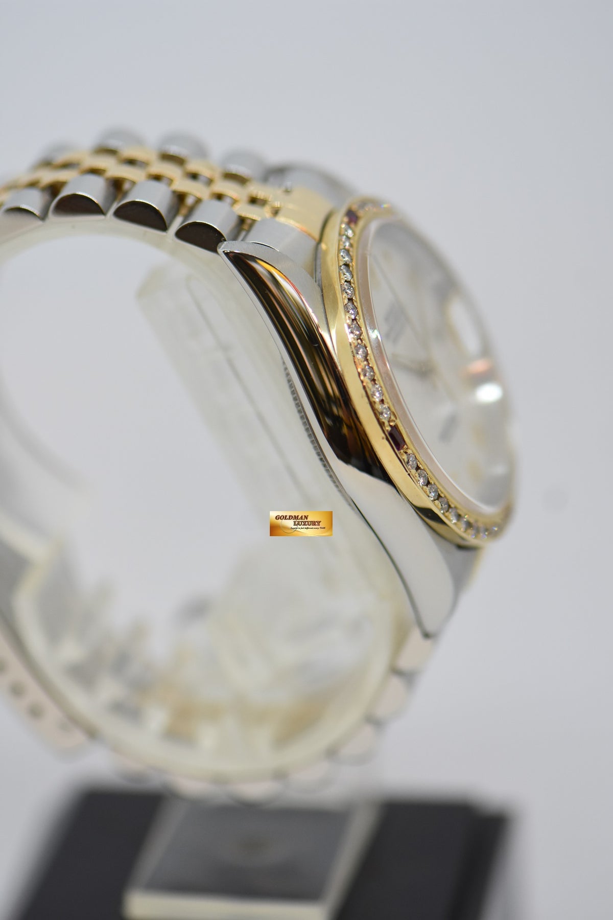 [SOLD] ROLEX OYSTER DATEJUST 36mm HALF-GOLD IN JUBILEE BRACELET WHITE COMPUTER ARABIC NUMERAL DIAL CUSTOM DIAMOND BEZEL 16233 (MINT) (WATCH ONLY)