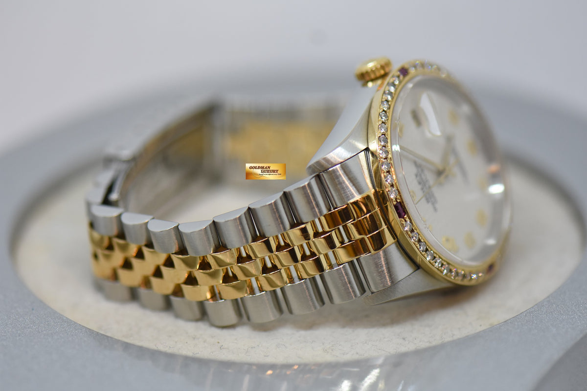 [SOLD] ROLEX OYSTER DATEJUST 36mm HALF-GOLD IN JUBILEE BRACELET WHITE COMPUTER ARABIC NUMERAL DIAL CUSTOM DIAMOND BEZEL 16233 (MINT) (WATCH ONLY)