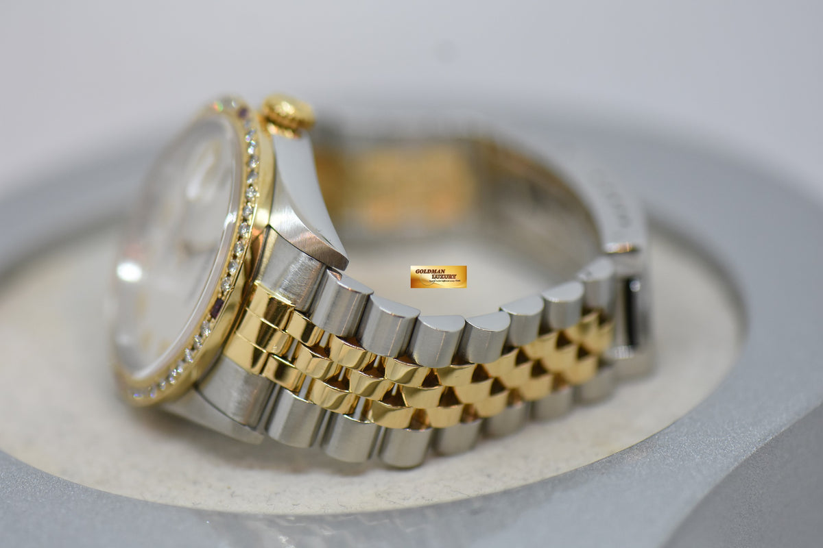 [SOLD] ROLEX OYSTER DATEJUST 36mm HALF-GOLD IN JUBILEE BRACELET WHITE COMPUTER ARABIC NUMERAL DIAL CUSTOM DIAMOND BEZEL 16233 (MINT) (WATCH ONLY)