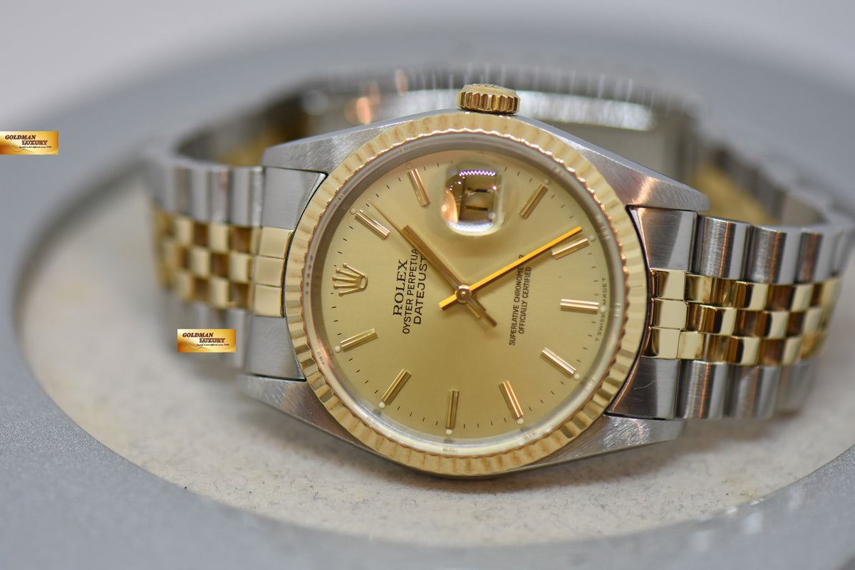 [SOLD] ROLEX OYSTER DATEJUST 36mm HALF-GOLD IN JUBILEE BRACELET GOLD DIAL 16233 (MINT) (WATCH ONLY)
