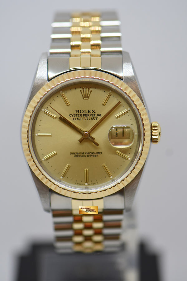 [SOLD] ROLEX OYSTER DATEJUST 36mm HALF-GOLD IN JUBILEE BRACELET GOLD DIAL 16233 (MINT) (WATCH ONLY)