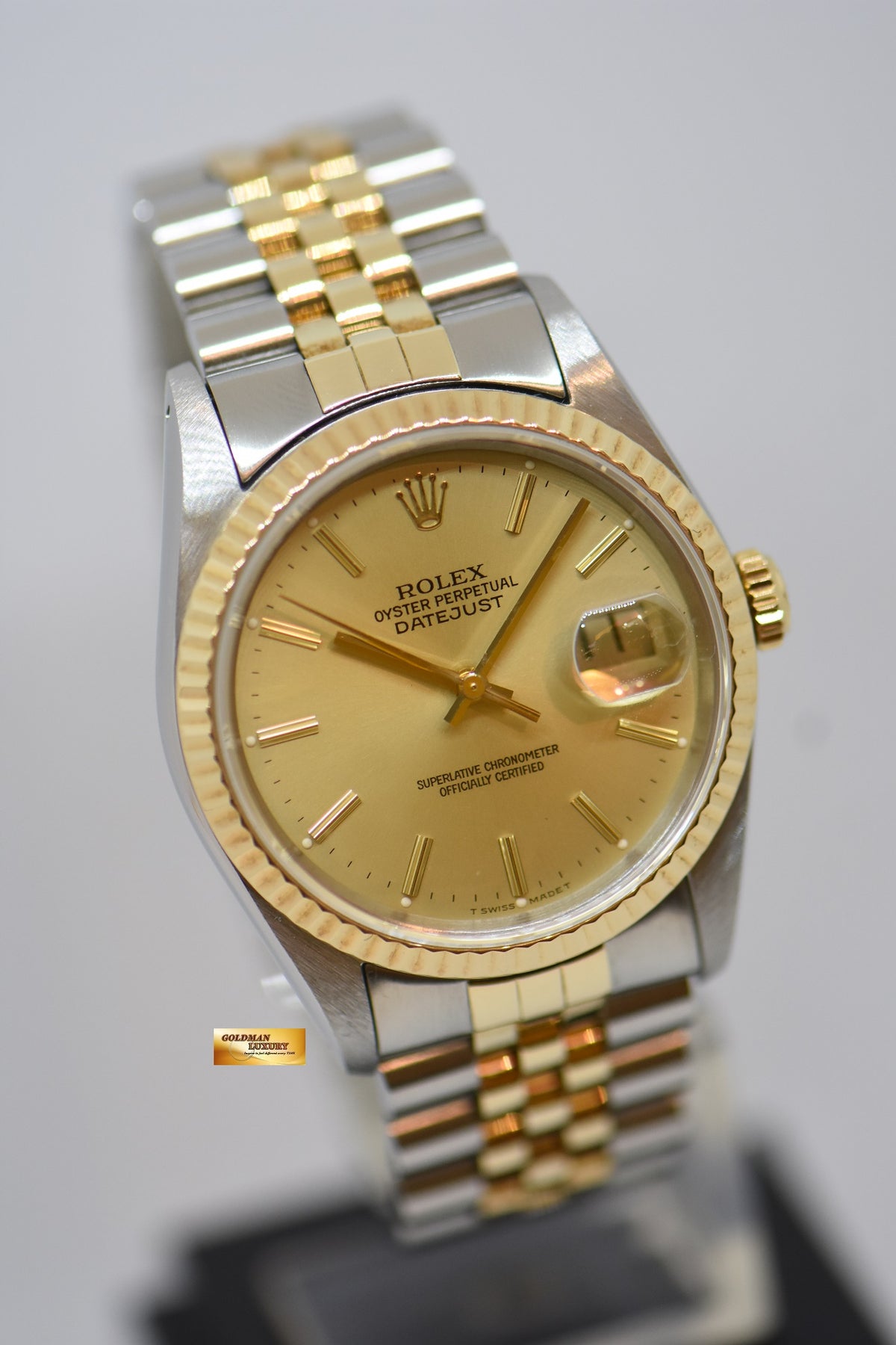 [SOLD] ROLEX OYSTER DATEJUST 36mm HALF-GOLD IN JUBILEE BRACELET GOLD DIAL 16233 (MINT) (WATCH ONLY)