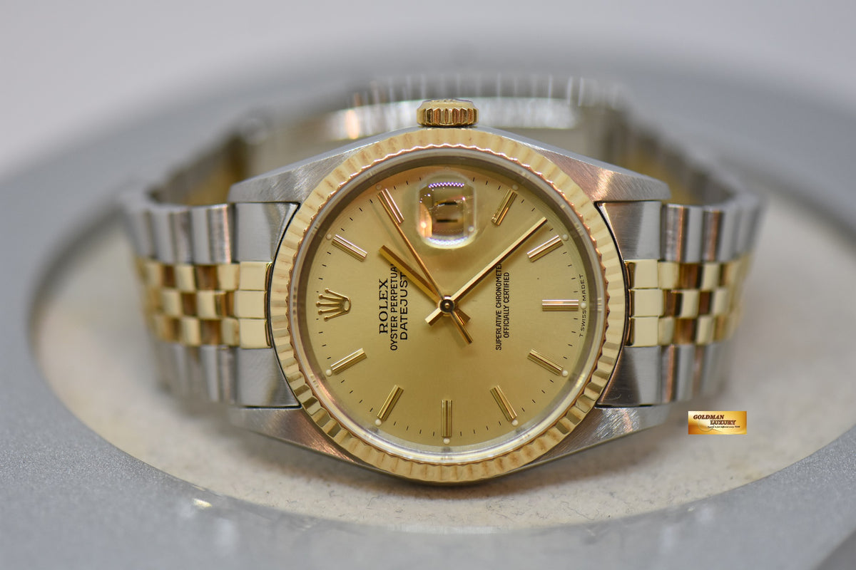 [SOLD] ROLEX OYSTER DATEJUST 36mm HALF-GOLD IN JUBILEE BRACELET GOLD DIAL 16233 (MINT) (WATCH ONLY)