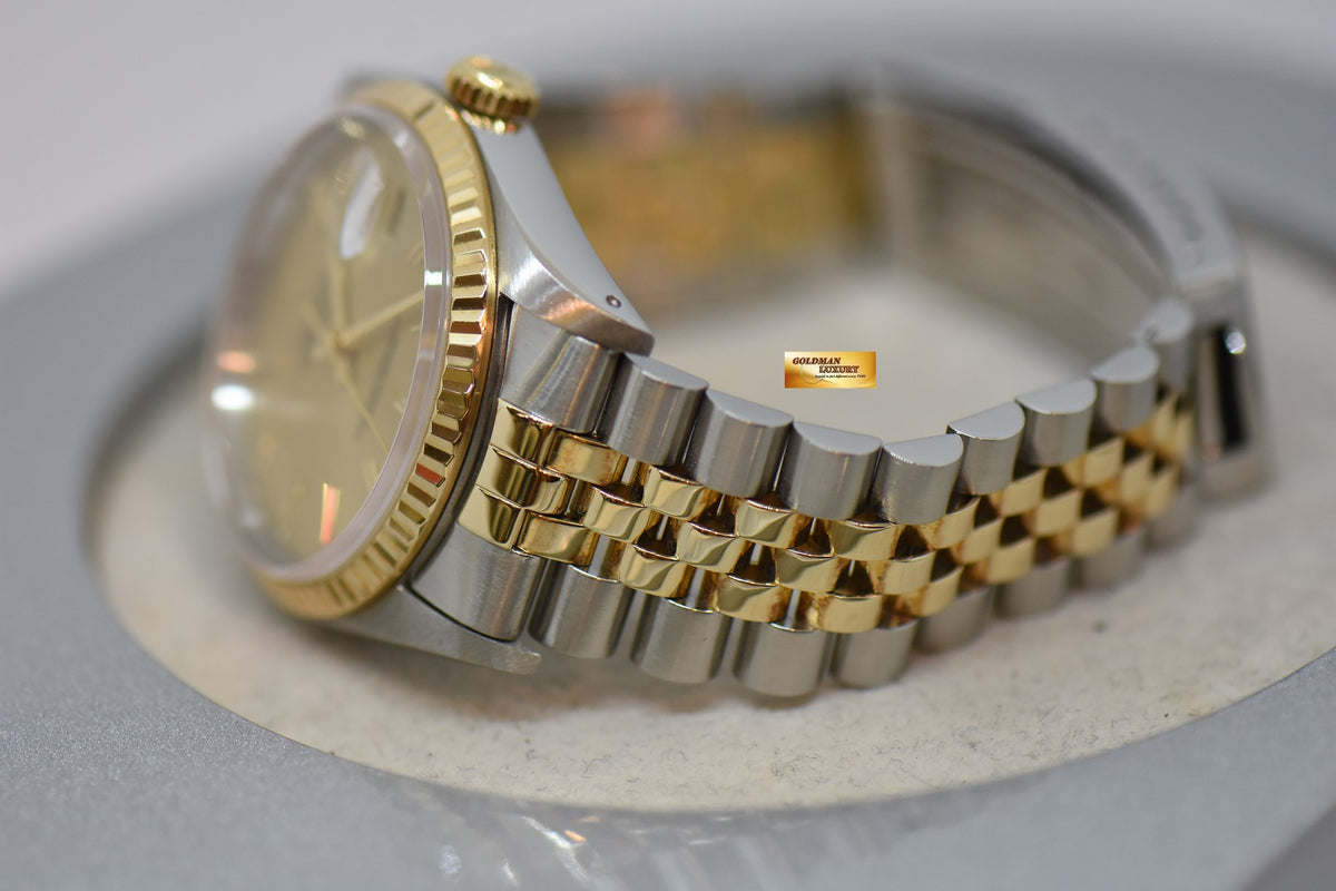 [SOLD] ROLEX OYSTER DATEJUST 36mm HALF-GOLD IN JUBILEE BRACELET GOLD DIAL 16233 (MINT) (WATCH ONLY)