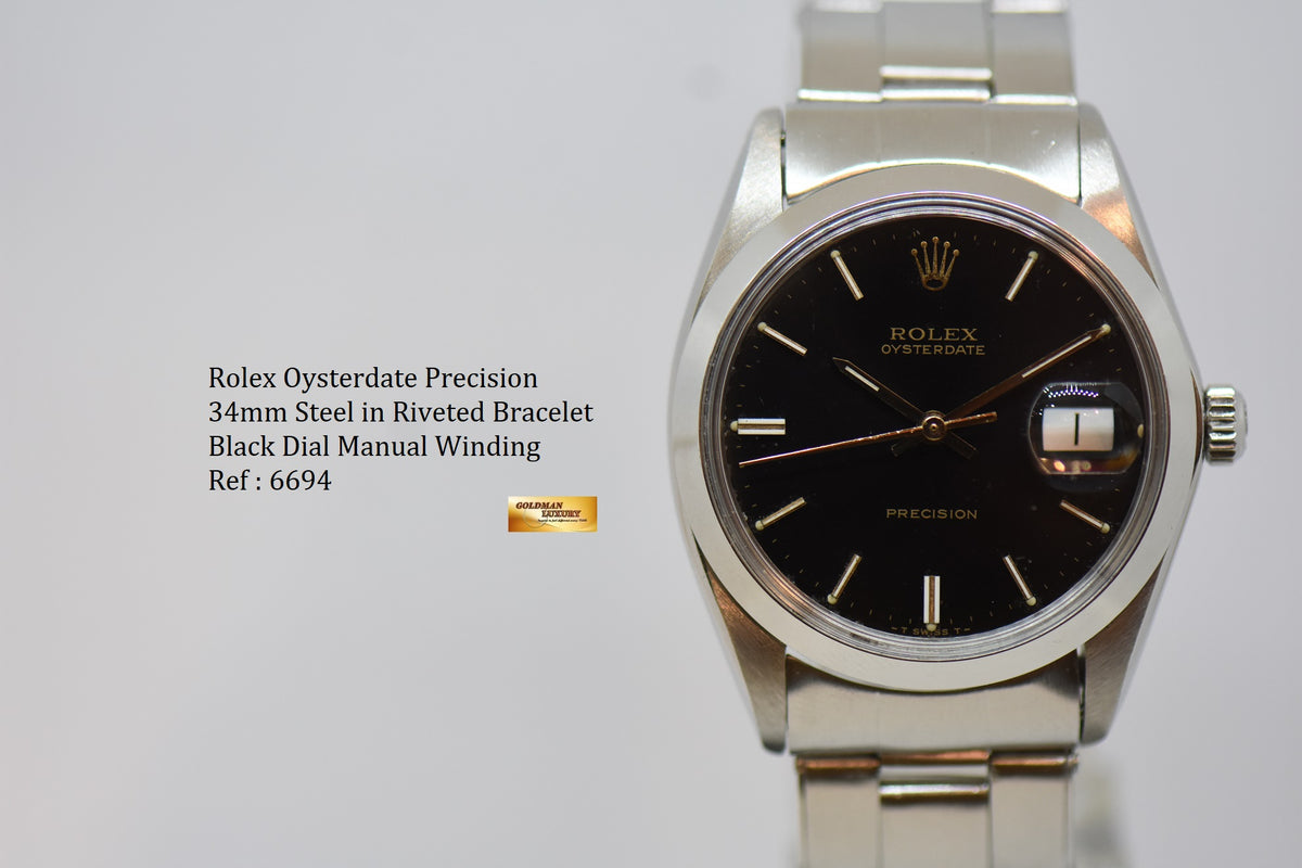 [SOLD] ROLEX OYSTERDATE PRECISION 34mm RIVETED BRACELET BLACK DIAL 6694 (VINTAGE)