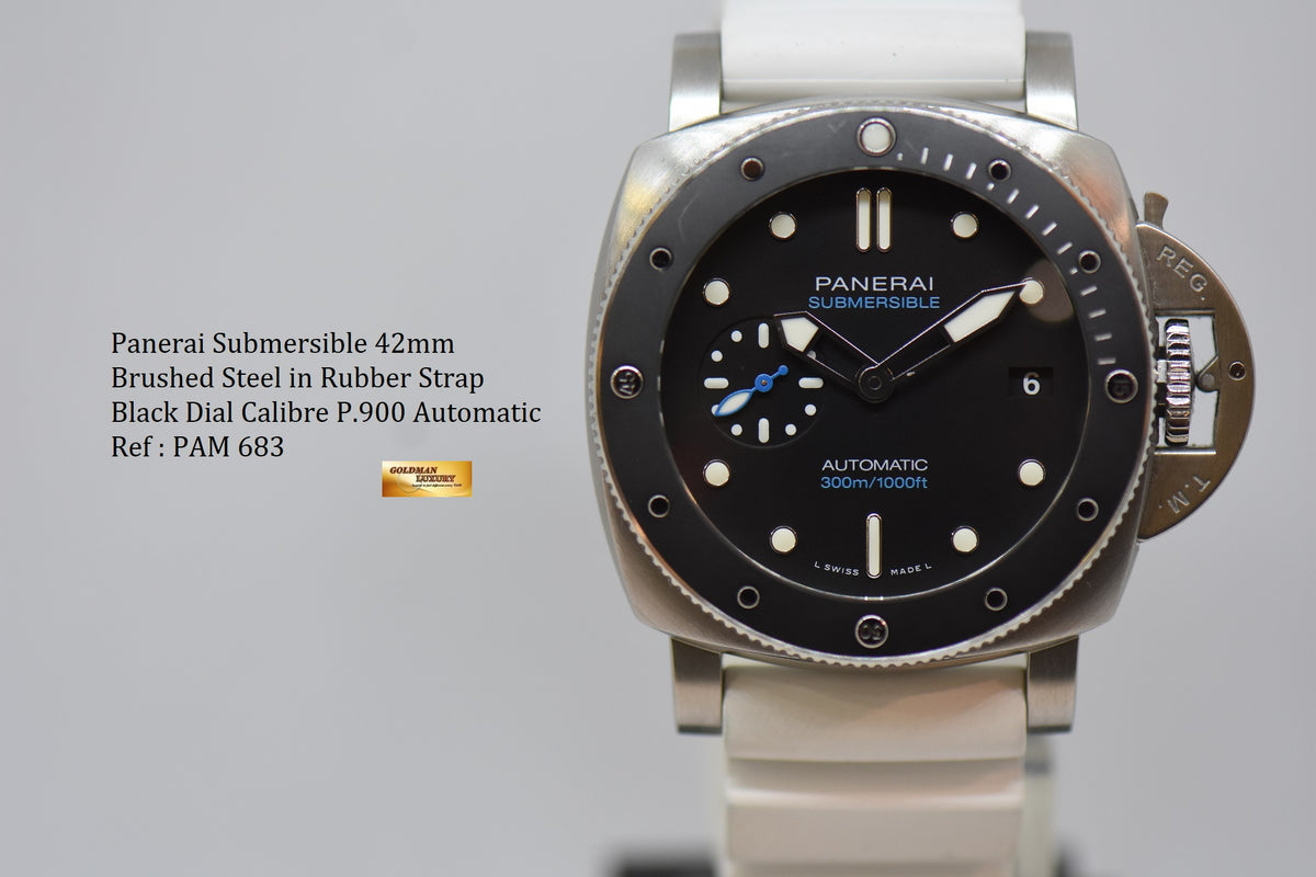 [SOLD] PANERAI SUBMERSIBLE 42mm BRUSHED STEEL IN RUBBER STRAP AUTOMATIC PAM 683 (LNIB)
