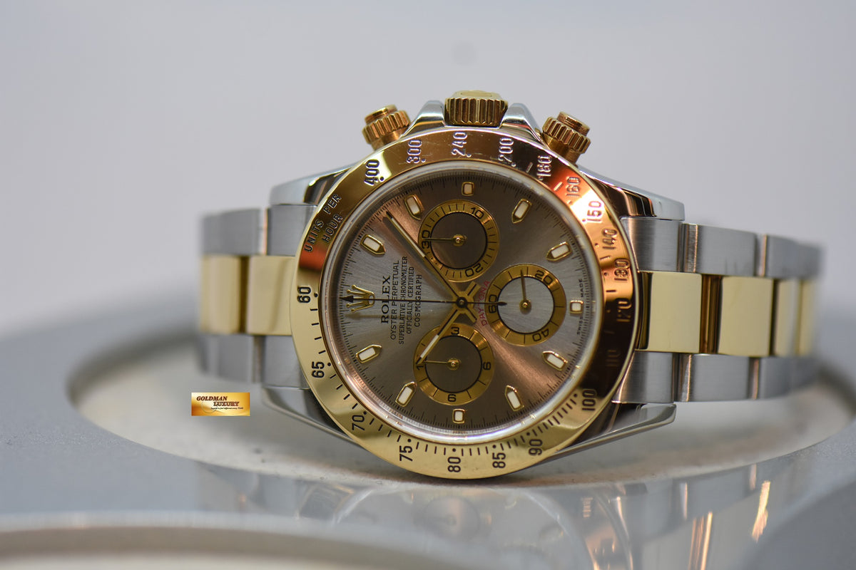 [SOLD] ROLEX OYSTER PERPETUAL DAYTONA CHRONOGRAPH 40mm GOLD / STEEL IN OYSTER BRACELET GREY DIAL 116523 (GREEN LUME) (SHORT CLASP) (LNIB)
