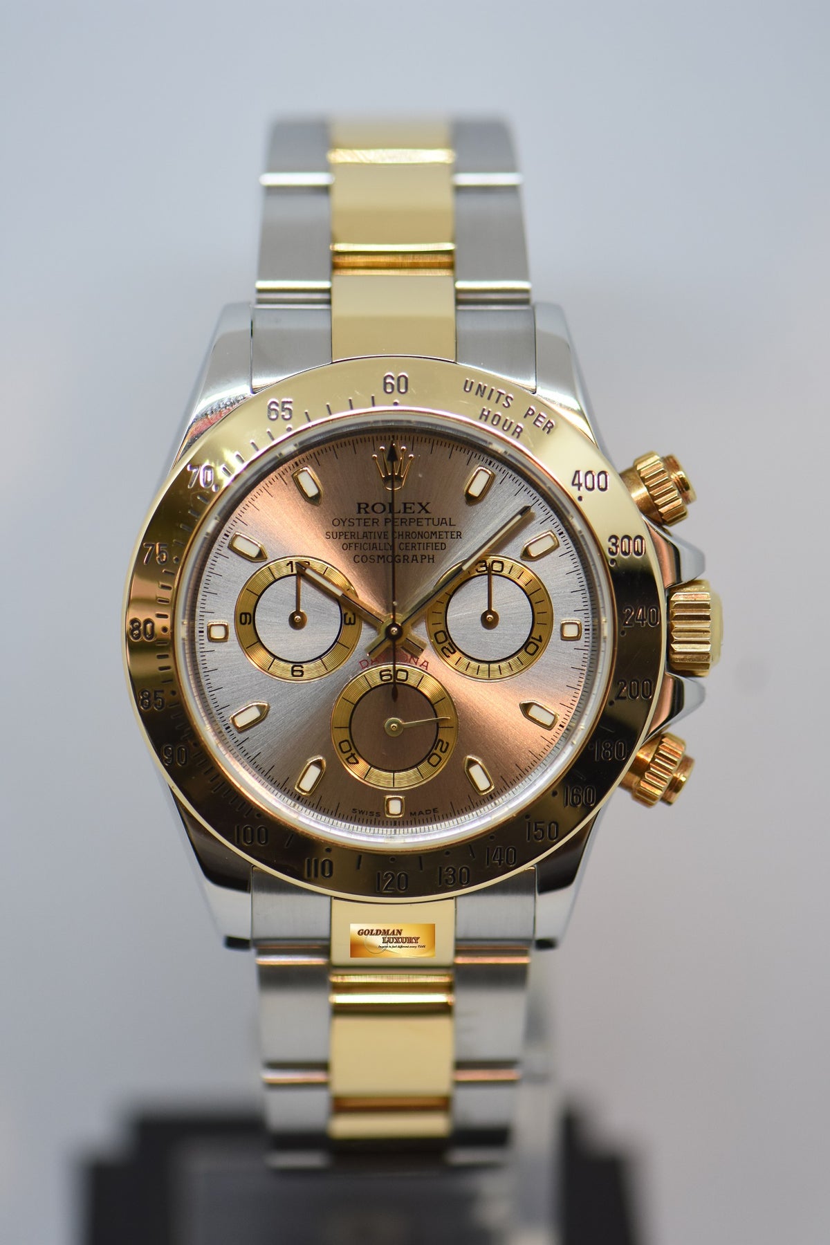 [SOLD] ROLEX OYSTER PERPETUAL DAYTONA CHRONOGRAPH 40mm GOLD / STEEL IN OYSTER BRACELET GREY DIAL 116523 (GREEN LUME) (SHORT CLASP) (LNIB)