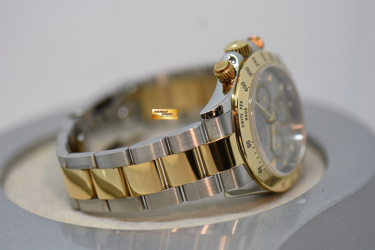 [SOLD] ROLEX OYSTER PERPETUAL DAYTONA CHRONOGRAPH 40mm GOLD / STEEL IN OYSTER BRACELET GREY DIAL 116523 (GREEN LUME) (SHORT CLASP) (LNIB)