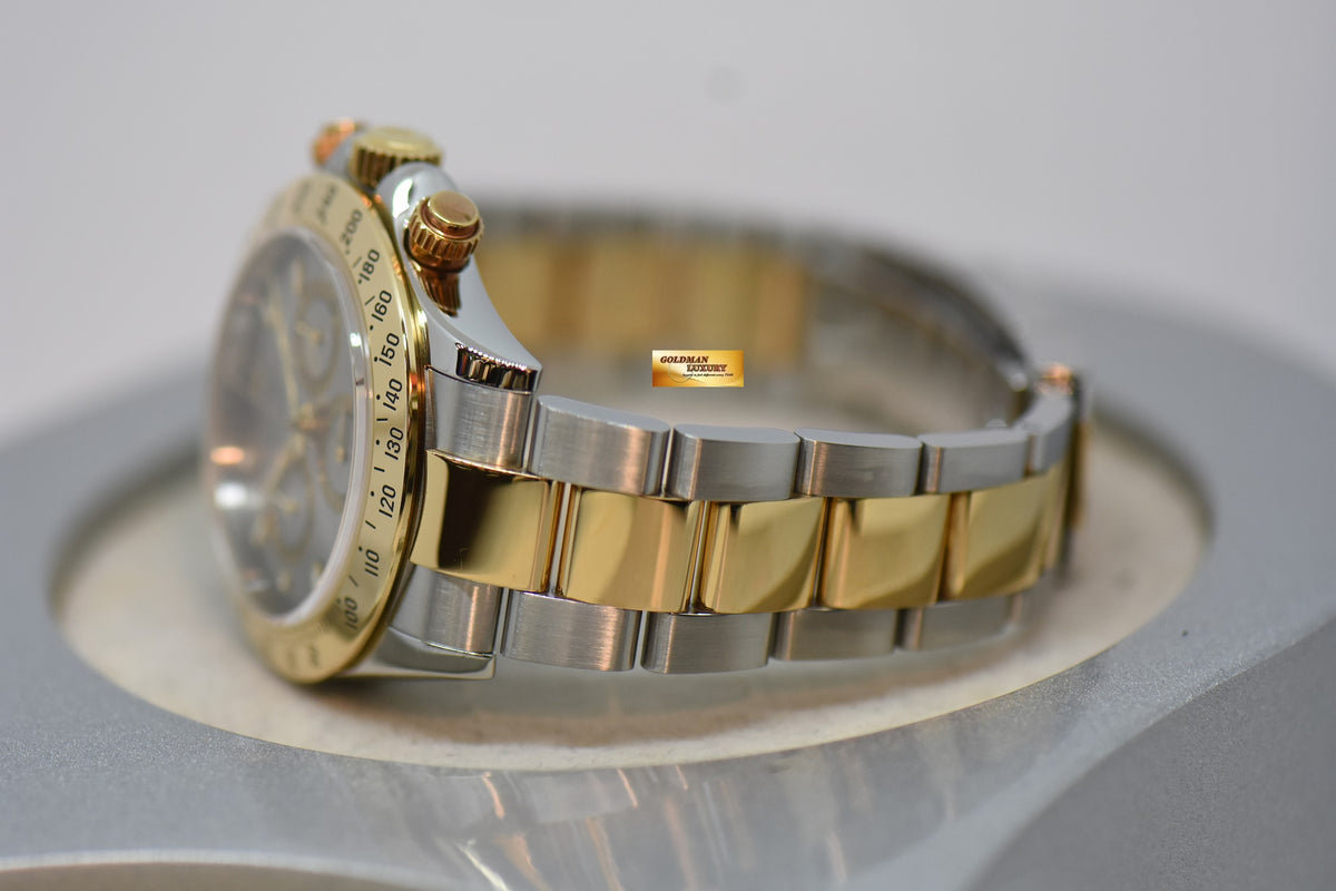 [SOLD] ROLEX OYSTER PERPETUAL DAYTONA CHRONOGRAPH 40mm GOLD / STEEL IN OYSTER BRACELET GREY DIAL 116523 (GREEN LUME) (SHORT CLASP) (LNIB)