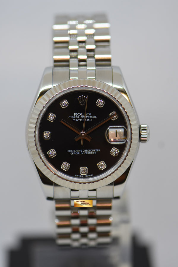 [SOLD] ROLEX OYSTER PERPETUAL DATEJUST 31mm STEEL IN JUBILEE BRACELET DIAMOND BLACK DIAL AUTOMATIC 178274 (MINT)