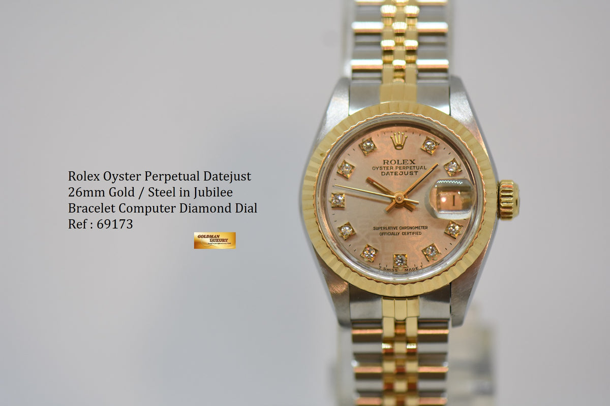 [SOLD] ROLEX OYSTER DATEJUST 26mm HALF-GOLD IN JUBILEE BRACELET COMPUTER DIAMOND DIAL 69173 (NEAR MINT)