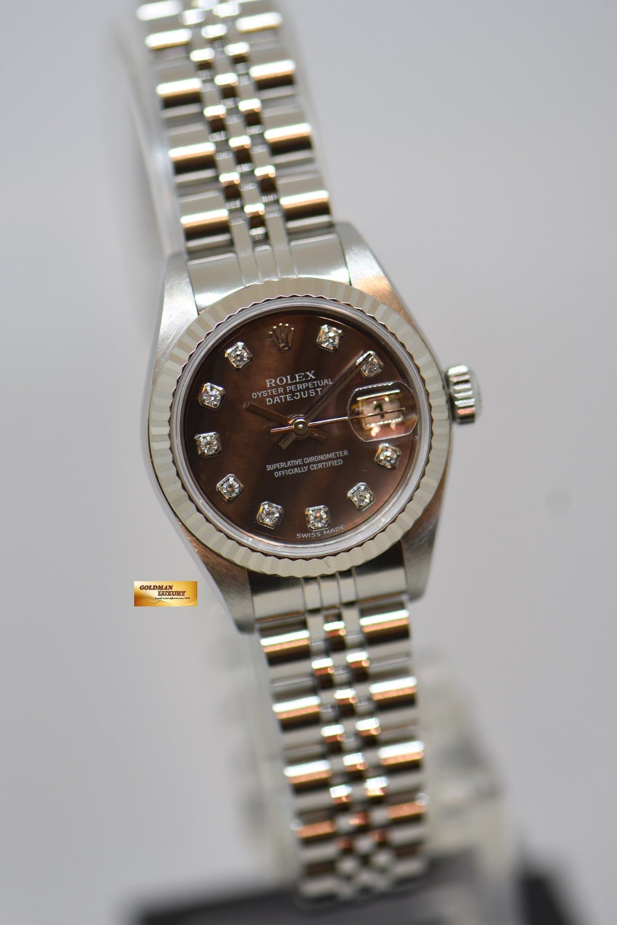 [SOLD] ROLEX OYSTER DATEJUST 26mm STEEL IN JUBILEE BRACELET BLACK TAHITIAN MOP DIAMOND DIAL 79174 (MINT)