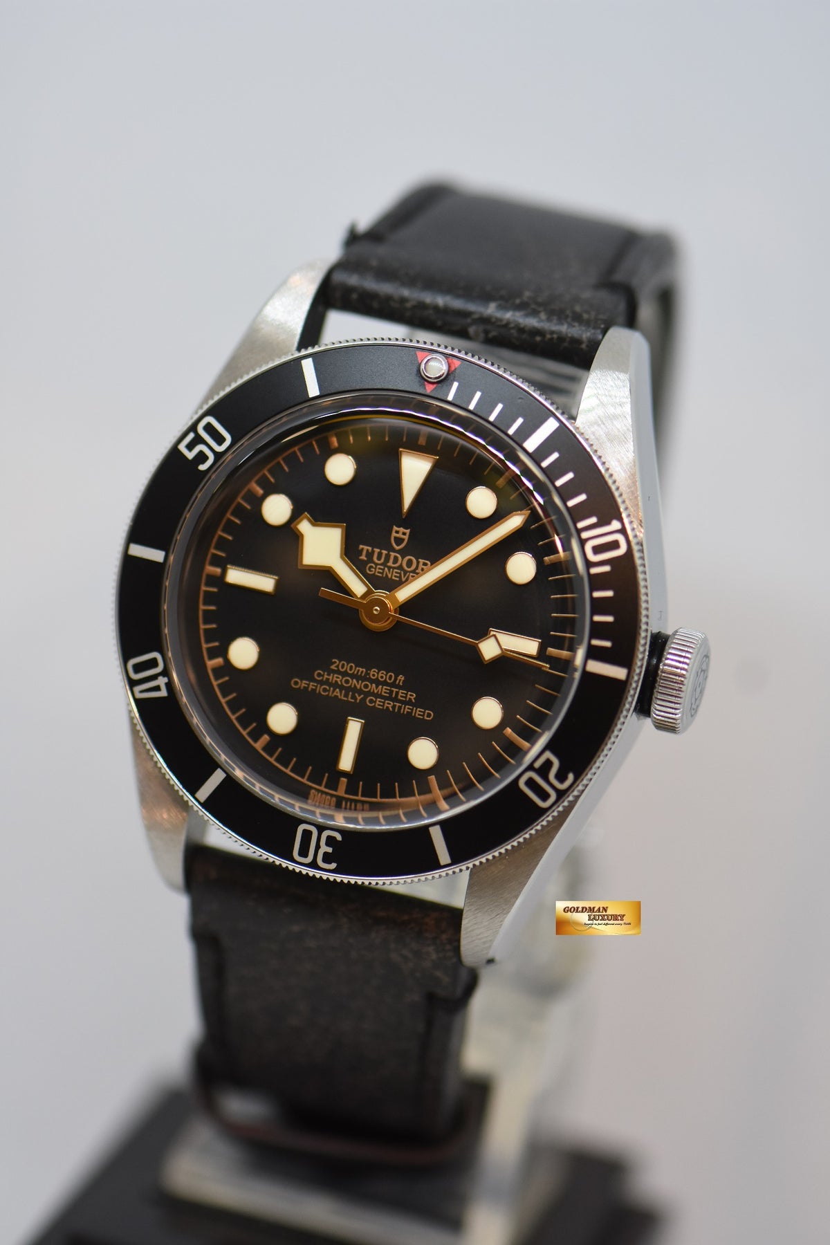 [SOLD] TUDOR BLACK BAY 41mm STEEL IN LEATHER STRAP BLACK BEZEL 79230N AUTOMATIC (MINT)
