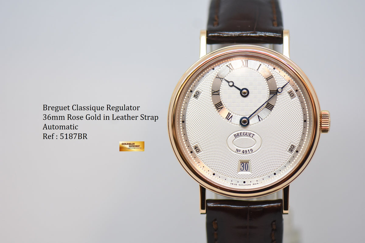 [SOLD] BREGUET CLASSIQUE REGULATOR 36mm ROSE GOLD IN LEATHER STRAP AUTOMATIC 5187BR/15/986 (MINT)