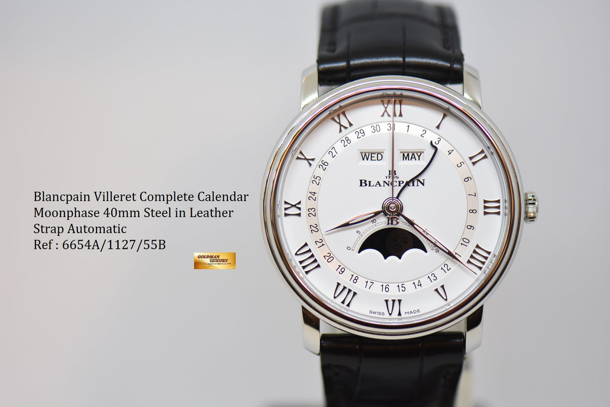 [SOLD] BLANCPAIN VILLERET COMPLETE CALENDAR MOONPHASE 40mm STEEL IN LEATHER STRAP AUTOMATIC 6654A/1127/55B (LNIB)