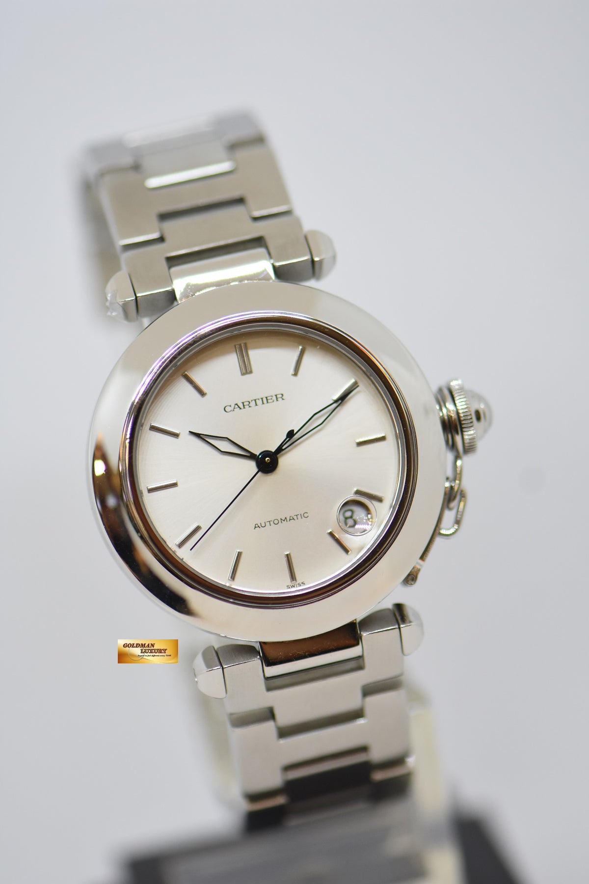 [SOLD] CARTIER PASHA 35mm STEEL IN BRACELET SILVER DIAL AUTOMATIC 2423 (MINT) (WATCH ONLY)