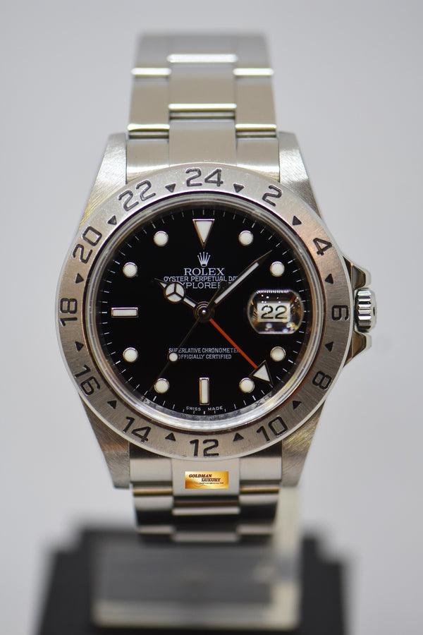 [SOLD] ROLEX OYSTER PERPETUAL EXPLORER II 40mm STEEL IN BRACELET BLACK DIAL CALIBRE 3185 16570 (NO PINHOLE-SOLID END LINKS) (REHAUT ENGRAVINGS) (MINT)