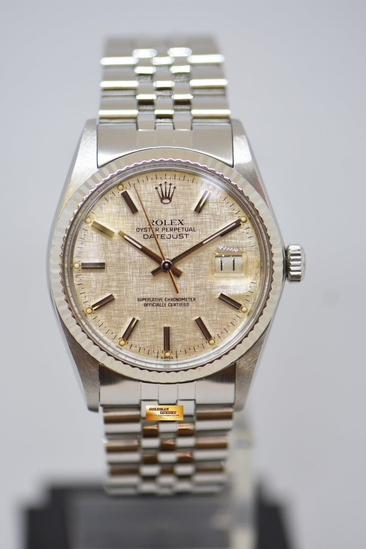 [SOLD] ROLEX OYSTER DATEJUST 36mm STEEL IN JUBILEE BRACELET SILVER LINEN DIAL 16014 (QUICKSET-DIAL) (MINT)