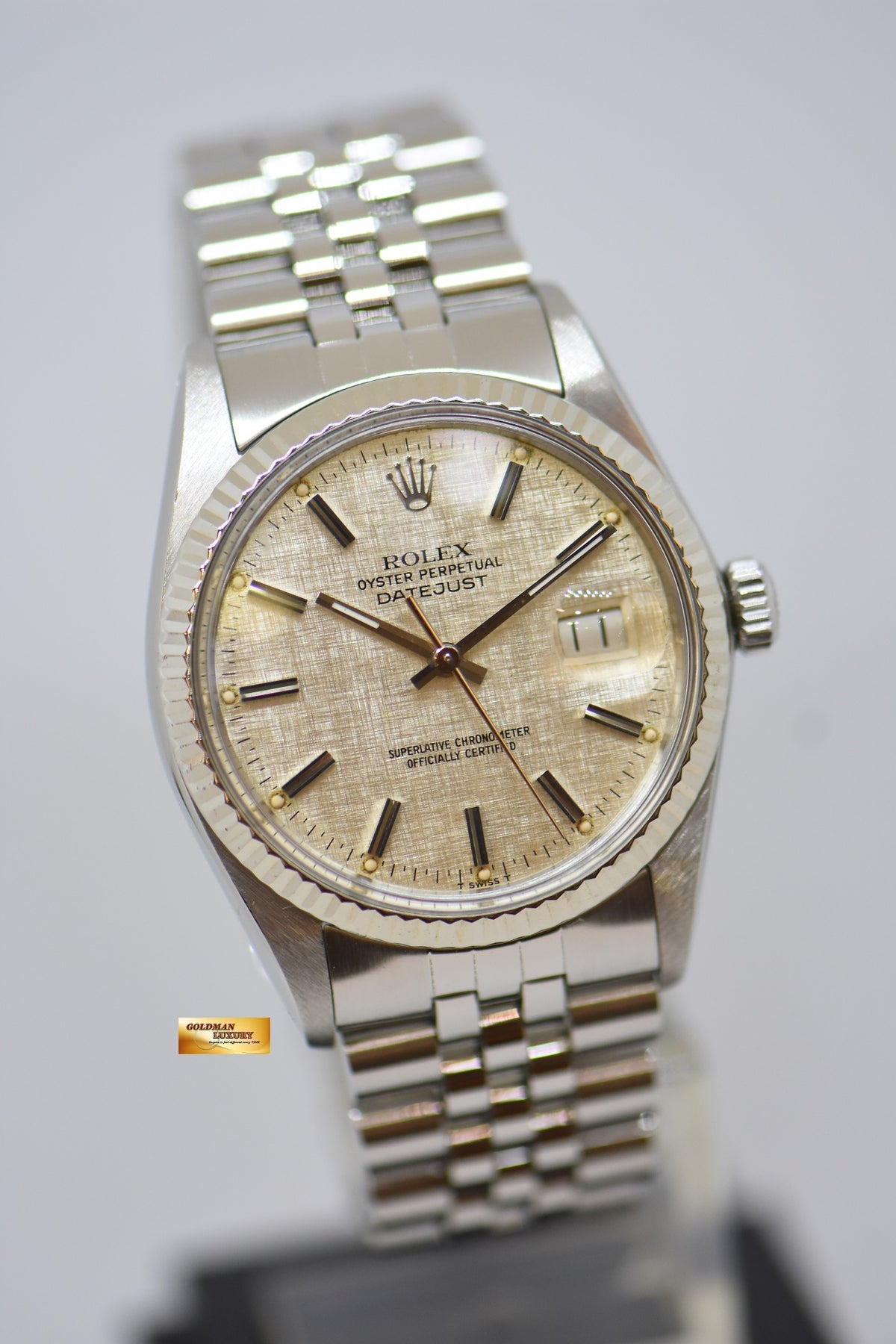 [SOLD] ROLEX OYSTER DATEJUST 36mm STEEL IN JUBILEE BRACELET SILVER LINEN DIAL 16014 (QUICKSET-DIAL) (MINT)