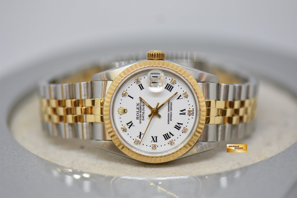 [SOLD] ROLEX OYSTER DATEJUST 31mm HALF-GOLD IN JUBILEE BRACELET WHITE DIAMOND DIAL 68273 (MINT)
