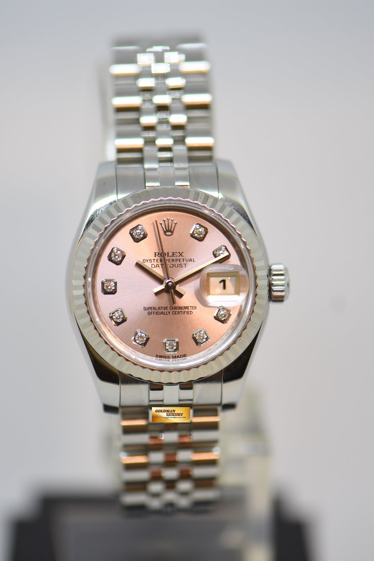 [SOLD] ROLEX OYSTER DATEJUST 26mm STEEL IN JUBILEE BRACELET PINK DIAMOND DIAL 179174 (MINT)
