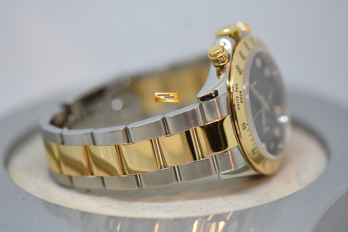 [SOLD] ROLEX OYSTER PERPETUAL DAYTONA CHRONOGRAPH 40mm GOLD / STEEL IN OYSTER BRACELET BLACK DIAMOND DIAL 116523 (REHAUT ENGRAVINGS) (SHORT CLASP) (MINT)