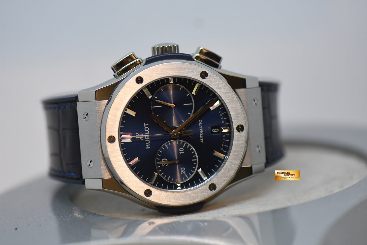 [SOLD] HUBLOT CLASSIC FUSION CHRONOGRAPH 45mm TITANIUM IN RUBBER STRAP BLUE DIAL AUTOMATIC 521.NX.7170.LR (MINT)