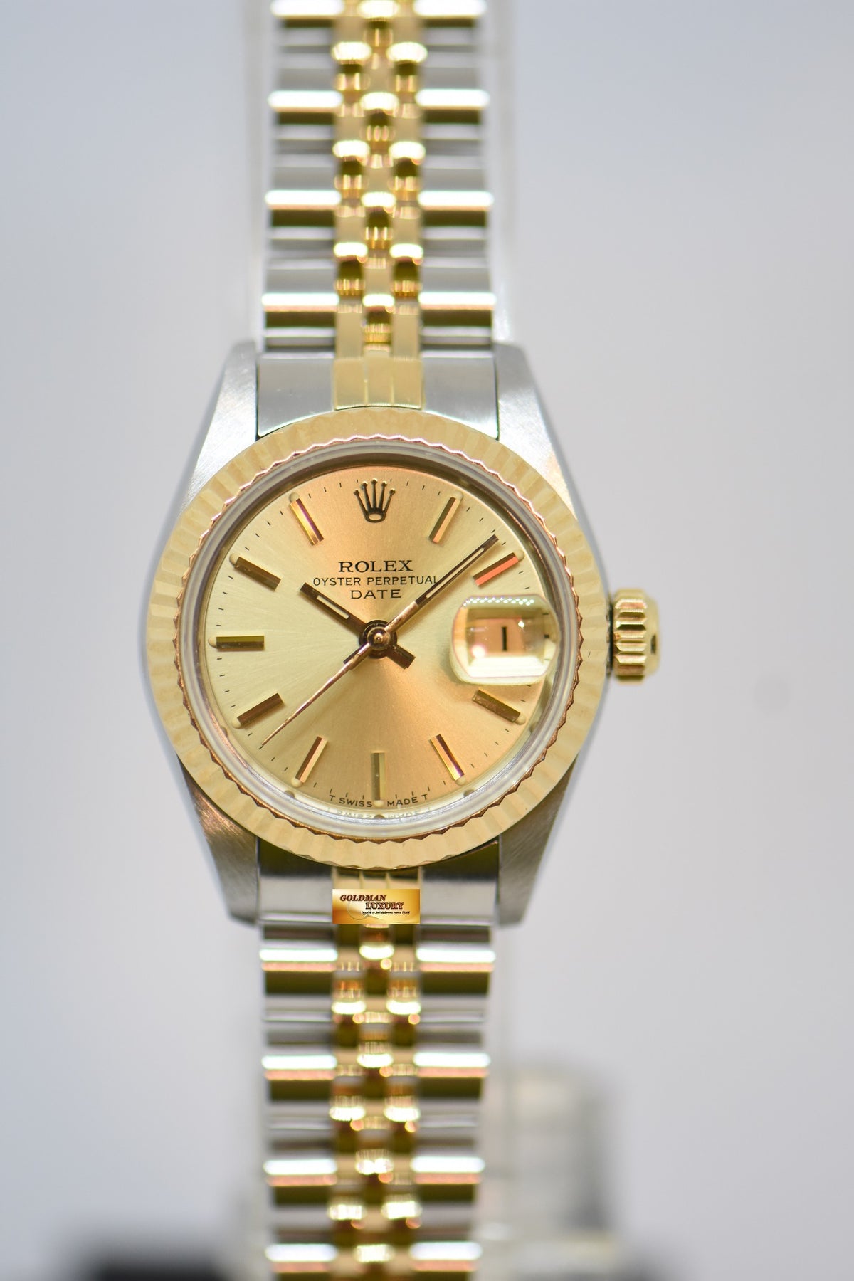 [SOLD] ROLEX OYSTER DATEJUST 26mm HALF-GOLD IN JUBILEE BRACELET GOLD DIAL 69173 (MINT)