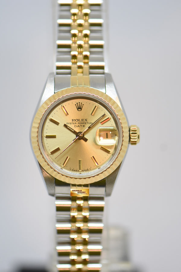 [SOLD] ROLEX OYSTER DATEJUST 26mm HALF-GOLD IN JUBILEE BRACELET GOLD DIAL 69173 (MINT)